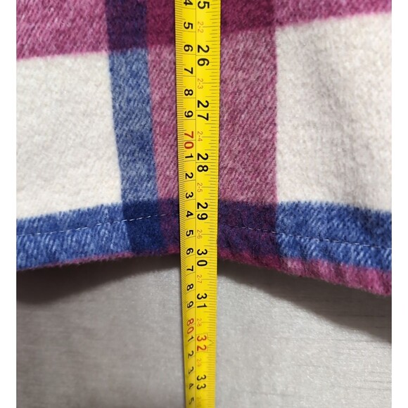 Women's Flannel Shacket Size XL Button Up Long Sleeve Warm Plaid Purple Pink - Picture 7 of 16